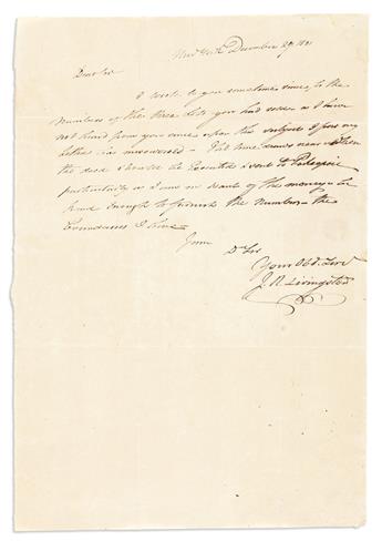 LIVINGSTON, JOHN R. Three Autograph Letters Signed, to Archibald Campbell, concerning the sale of a plot of his family lands,